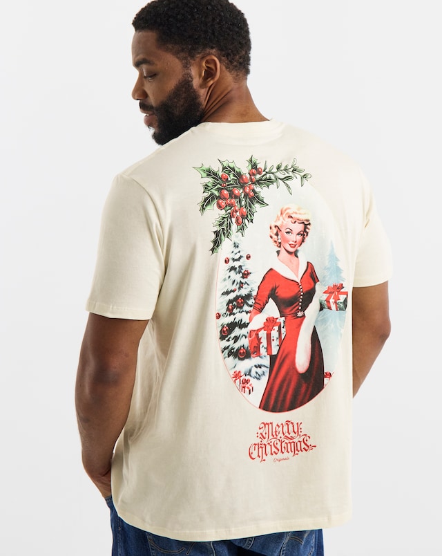 JACK & JONES Christmas Back Graphic T-Shirt - Cream