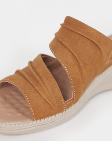 Cushion Walk Tan Ruched Wedge Mules - Extra Wide Fit (EEE)