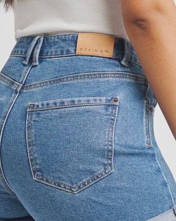 Simply Be Mid Blue Roll Hem Mom Shorts