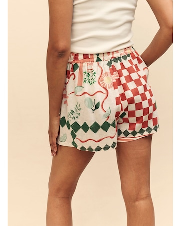 Nobody's Child Linen-blend Cream Tile Print Shorts