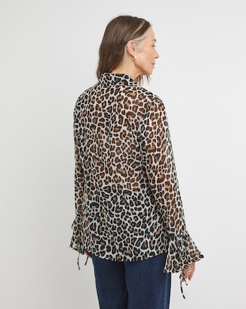 Georgette Frill Cuff Collar Blouse - Animal