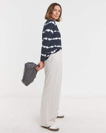 Pure Cotton Tie Dye Stripe Long Sleeve Longline Curved Hem Top