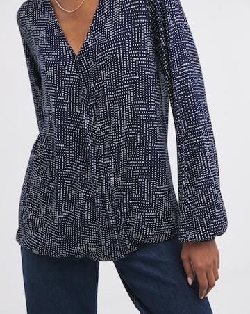 Printed Wrap Long Sleeve Bubble Hem Top