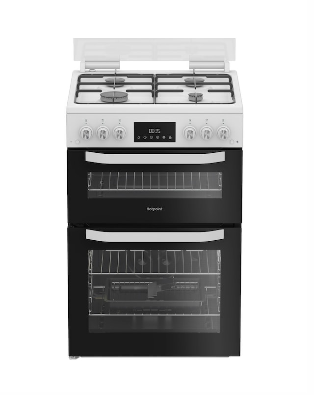 Hotpoint HTG6GDCW 60cm Gas Twin Cooker with Glass Lid - White