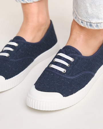 Burney Broderie Lace Up Plimsole Trainers Standard D Fit