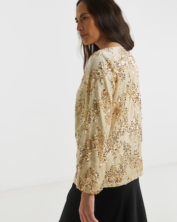 Velvet Sequin Slash Neck Volume Sleeve Top