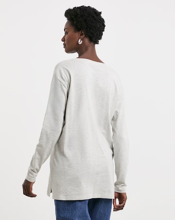 Pure Cotton Long Sleeve Slouch V-Neck Longline Top