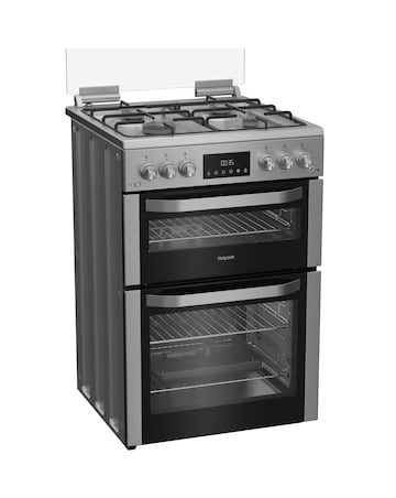 Hotpoint HDG6GDCX 60cm Gas Double Cooker with Glass Lid - Stainless Steel