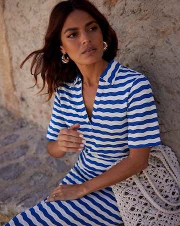 Ro&Zo Blue Stripe Knit Collared Dress