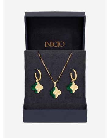 Inicio Gold Plated and Malachite Clover Set - Gift Box