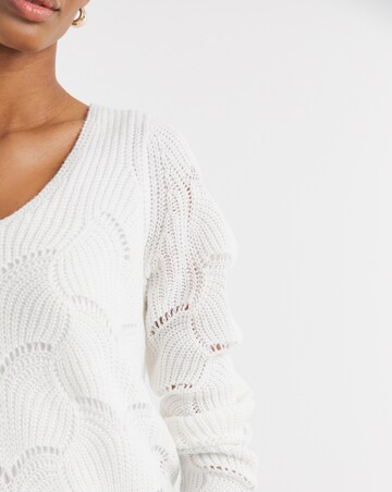 White V-neck Open Stitch Tunic