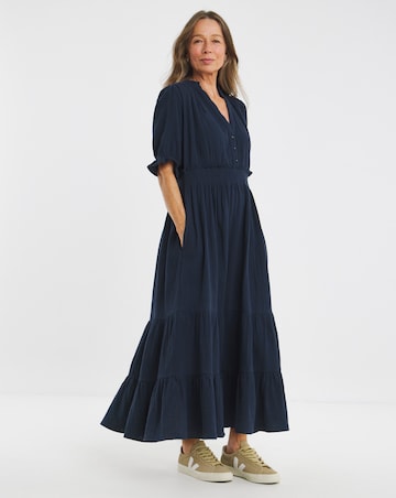 Pure Cotton Textured Short Sleeve Tiered Maxi Dress