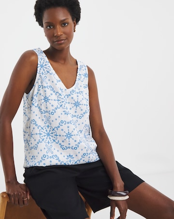 Printed Linen V Neck Vest Top