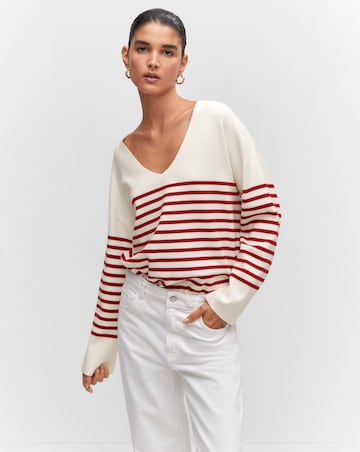 Mango Stripe V Neck Jumper