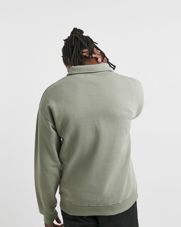 1/4 Zip Relaxed Fit Polo Sweatshirt- Khaki
