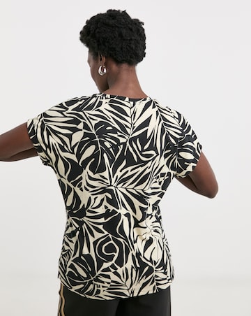 Pure Cotton Palm Print V-Neck Short Sleeve T-Shirt