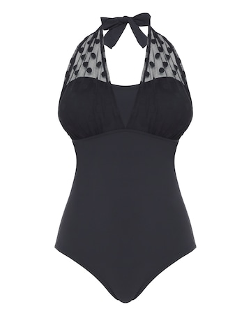 Figleaves Icon Spot Mesh Shaping Halter Swimsuit