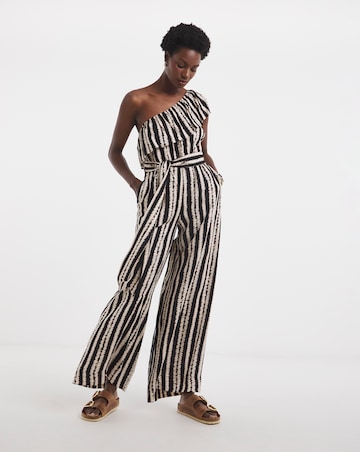 Printed Frill One Shoulder Jumpsuit