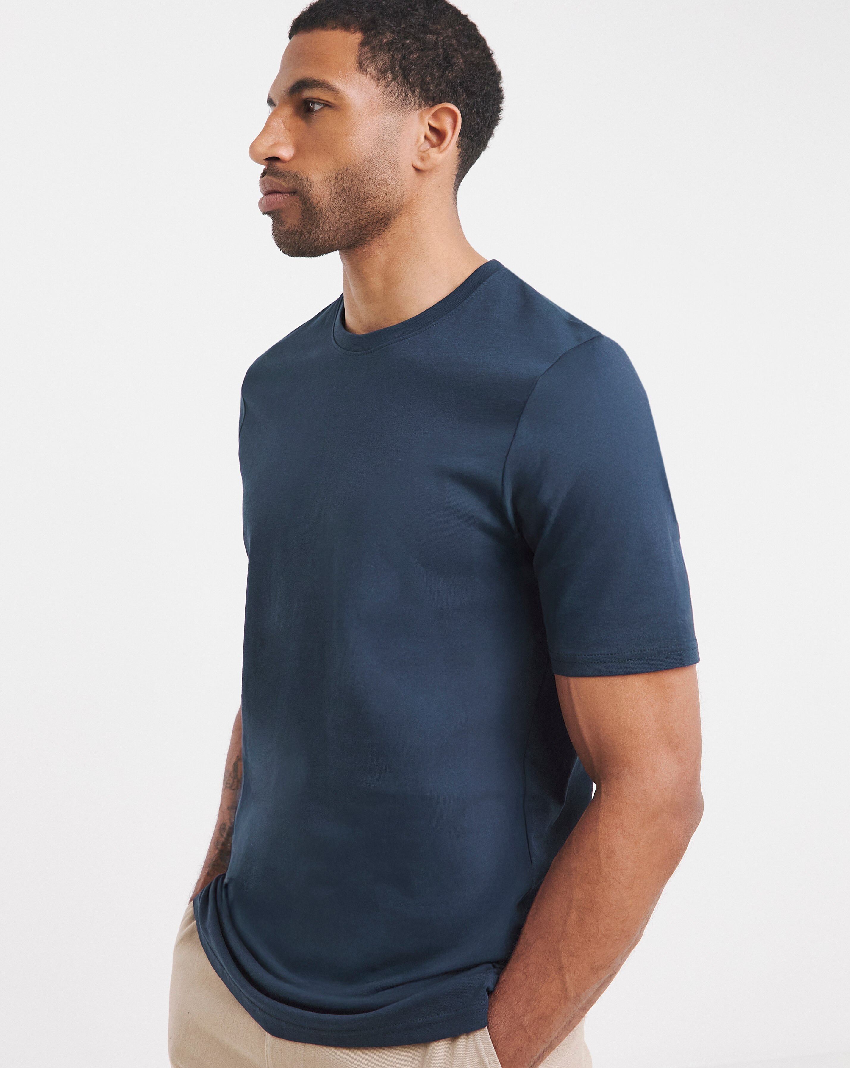 Pure Cotton Crew Neck T-Shirt Extra Long Length- Navy