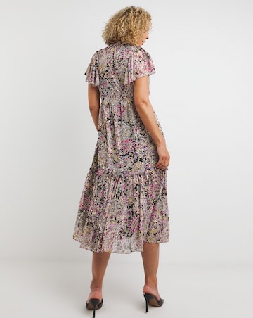 Jo by Joanna Hope Gold Foil Frill Shoulder Maxi Dress