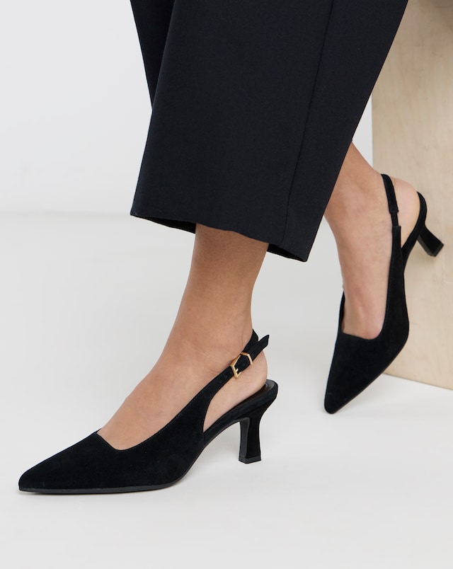 Verona Suede Pointed Toe Slingback Heels - Wide Fit (E)