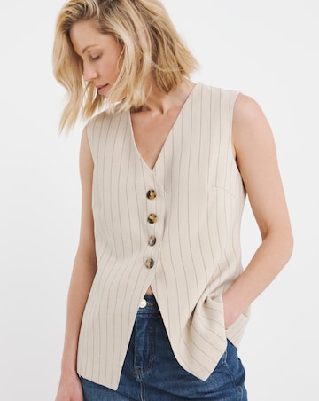 Stripe Linen Mix Longline Waistcoat