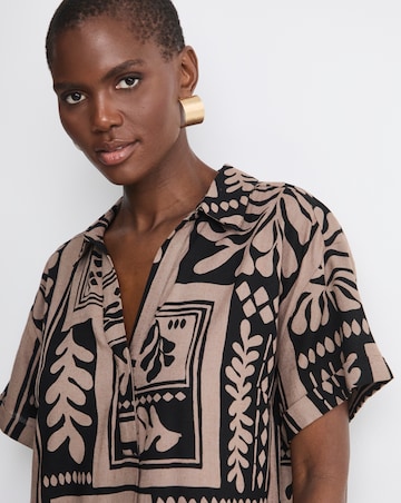 Linen Mix Collared Tunic Dress