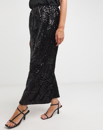 Mixed Sequin Column Midaxi Skirt