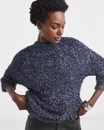 Navy V Neck Tinsel Jumper