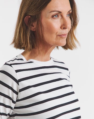 Pure Cotton Stripe Long Sleeve Longline Curved Hem Top