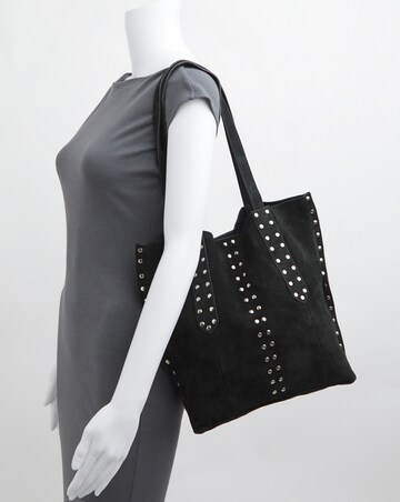 Black Real Suede Studded Tote Bag