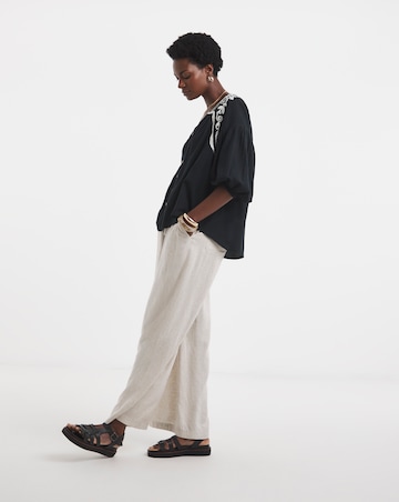 Contrast Embroidery Button Through Top