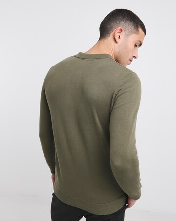 Khaki Long Sleeve Knitted Polo