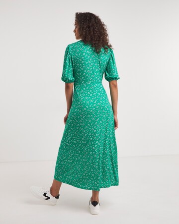 Jersey Twist Knot V-Neck Midi Tea Dress