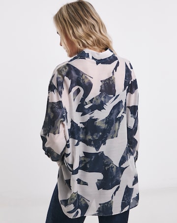 Womens Extreme Oversized Voile Shirt - Ivory Print