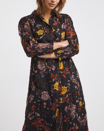 Puff Shirred Sleeve Midi Shirt Dress