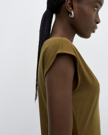 Mango Brown V Neck Midaxi Dica Dress