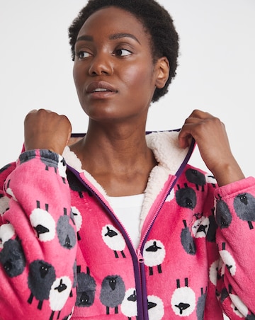 Joe Browns Sheep Print Fleece Zip Up Lounge Cardigan