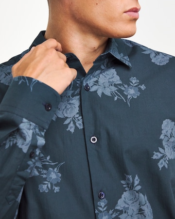 Long Sleeve Blue Floral Shirt