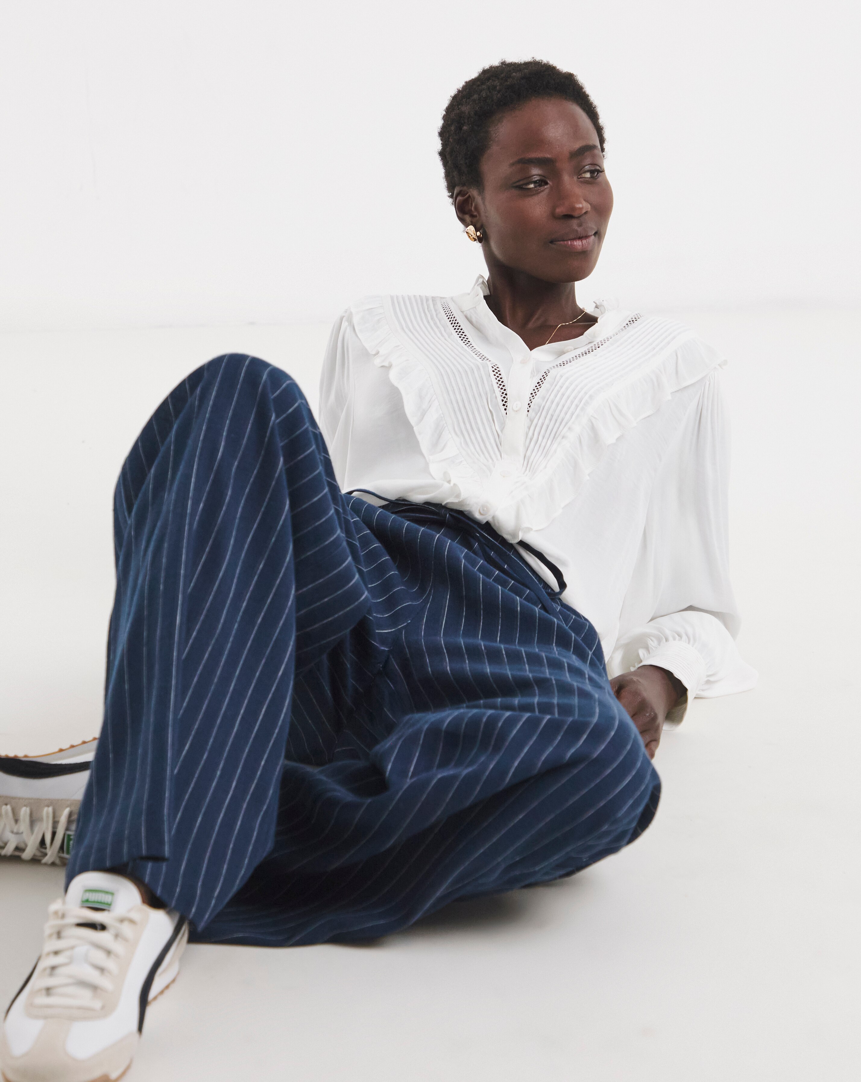 Navy Stripe Linen Mix Trouser | JD Williams