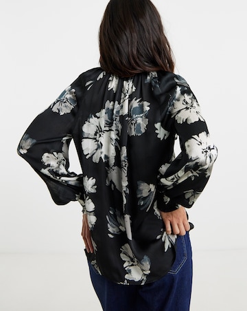 Printed Satin Raglan Sleeve Blouse