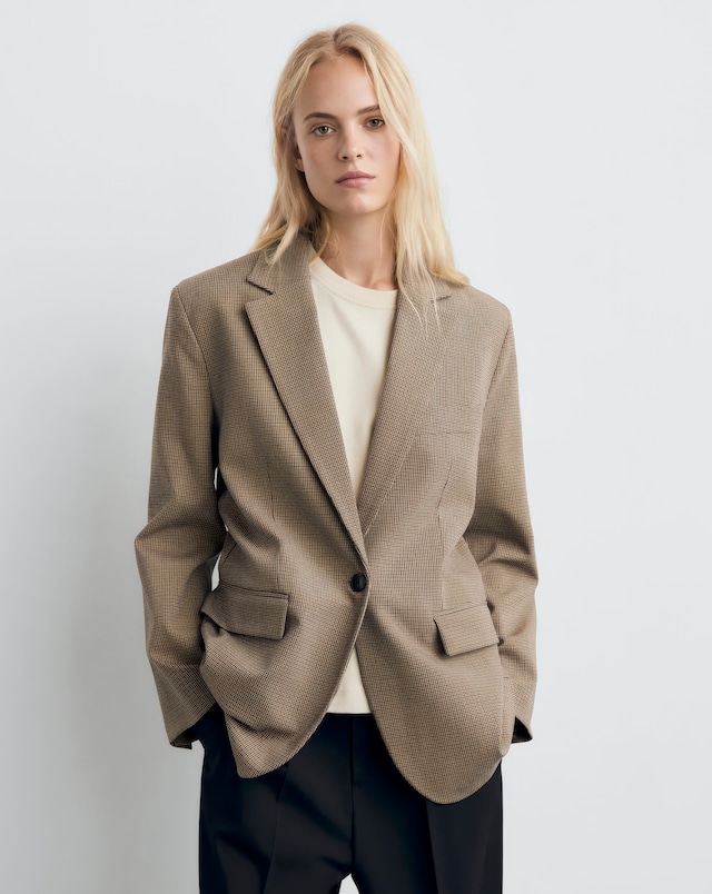 Mango V-Neck Micro Check Staple Blazer