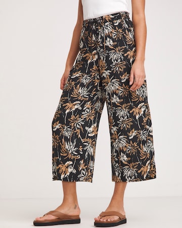 Palm Print Spun Viscose Pull On Culotte