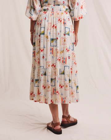 Julipa Postcard Print Textured Crinkle Midi Skirt