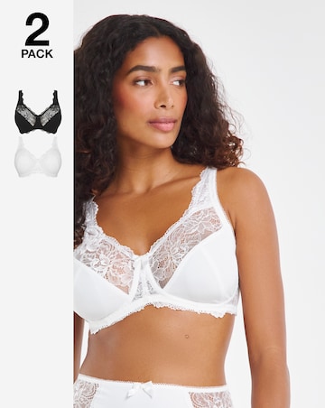 Pretty Secrets (2 Pack) Ella Lace Non Wired Full Cup Bras (B-H) Black/White