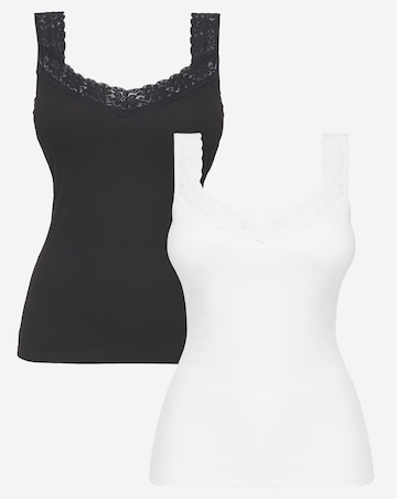 Pretty Secrets (2 Pack) Lace Trim Vests White/Black
