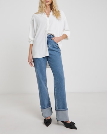 Bright Blue Turn Up Hem Straight Leg Jean