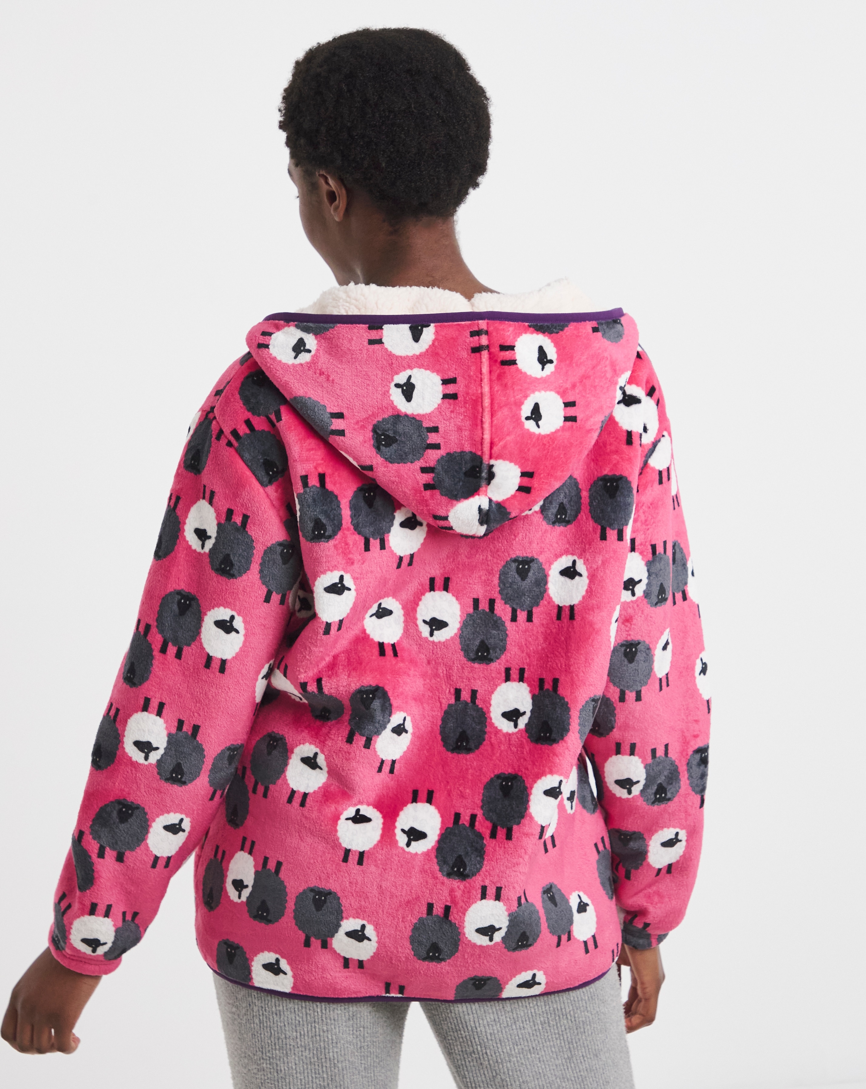 Joe Browns Sheep Print Fleece Zip Up Lounge Cardigan | JD Williams