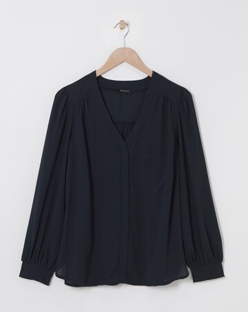 Placket Front Pocket Blouse