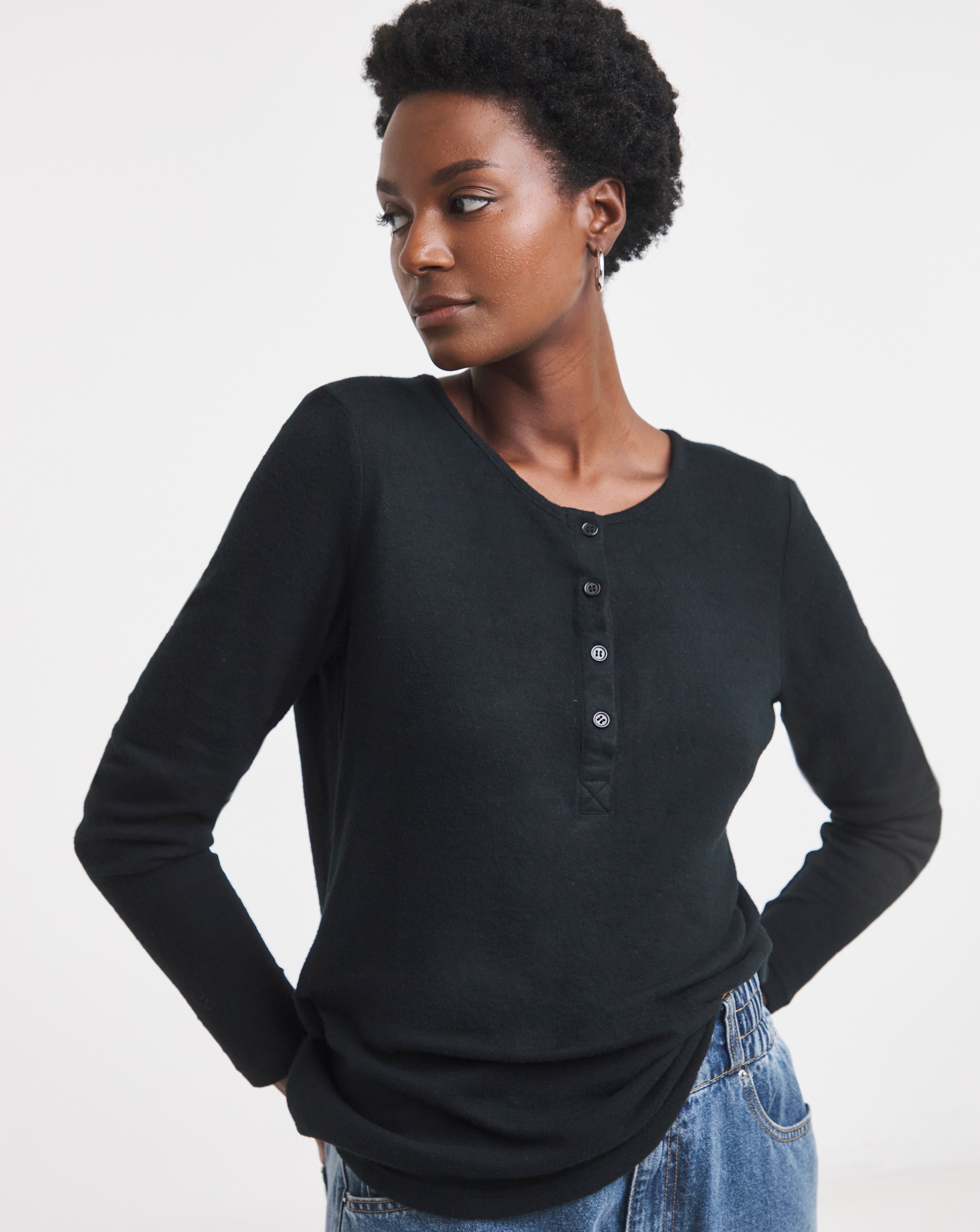 Simply Be Latte V Neck Long Sleeve Ribbed Henley Top | JD Williams